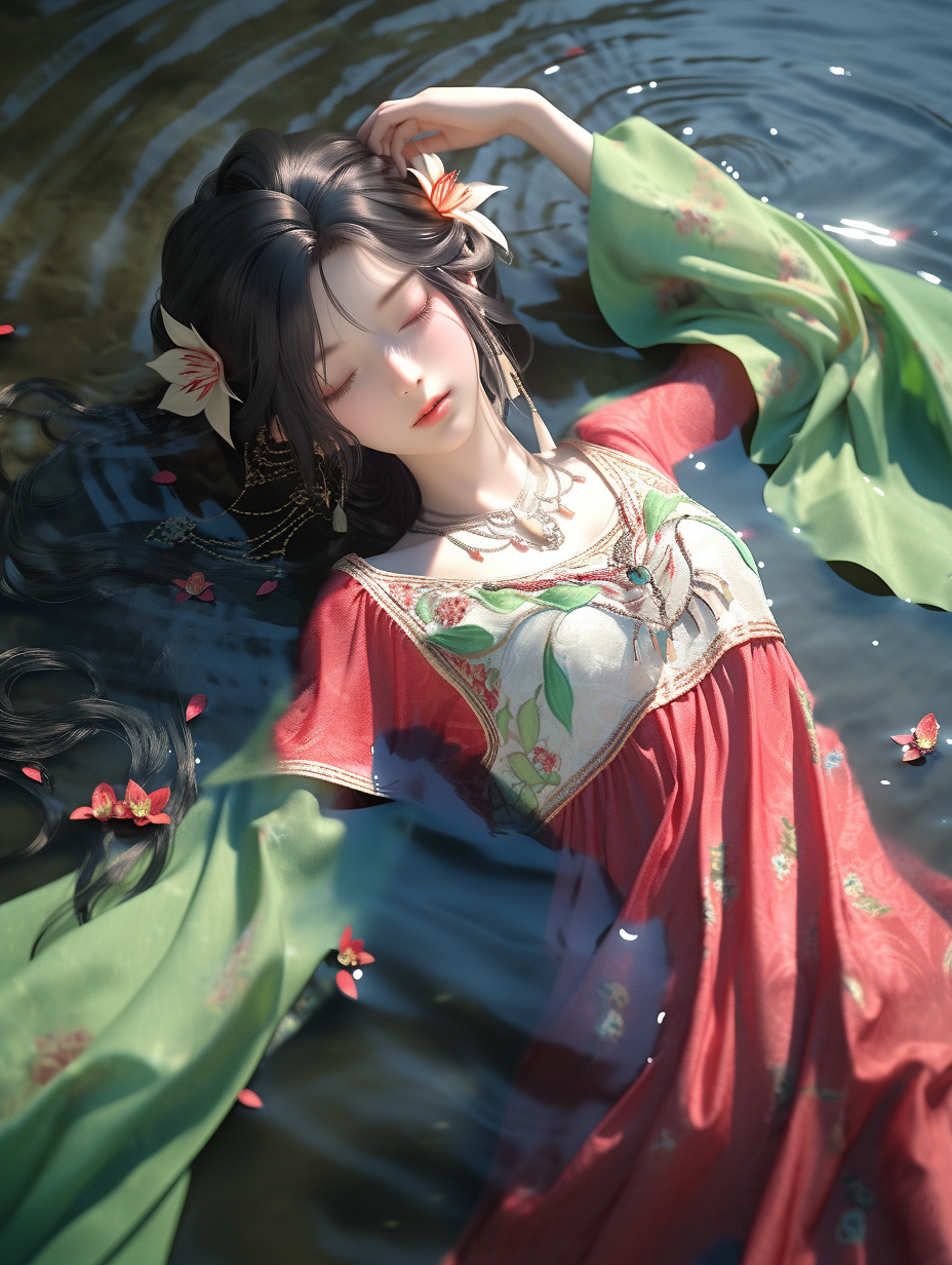 3d女孩在湖中游泳图片免费下载